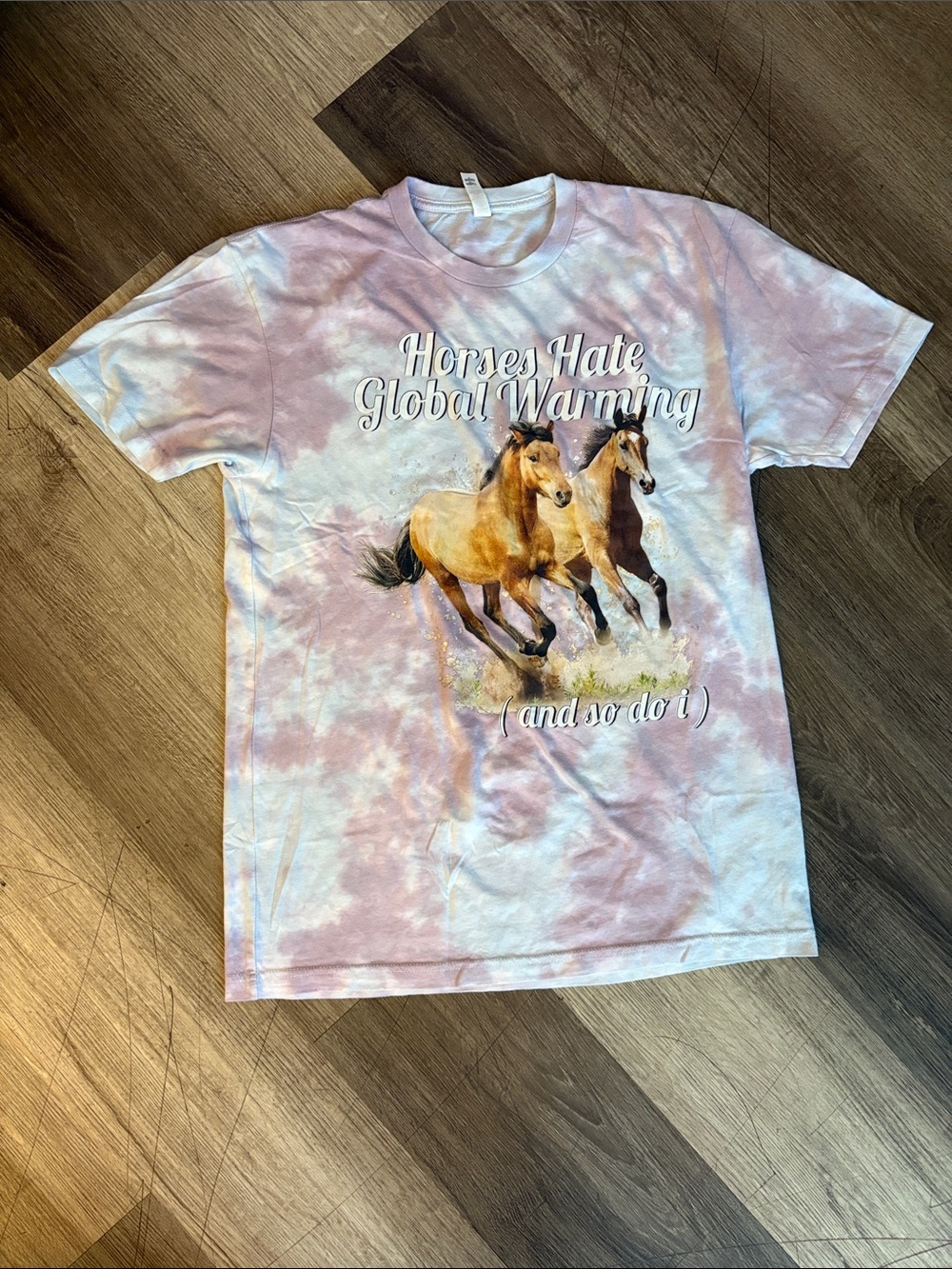 Horses Tie-Dye Horse Graphic Tee - Pink & White Unisex